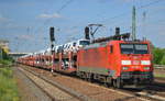  DB Cargo Deutschland AG mit  189 062-3  [NVR-Nummer: 91 80 6189 062-3 D-DB] und PKW-Transportzug (VW Nutzfahrzeuge aus polnischer Produktion) am 21.05.19 Bf.
