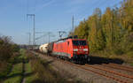 189 008 führte am 31.10.19 einen gemischten Güterzug vom Rbf Halle(S) nach Decin durch Wittenberg-Labetz Richtung Falkenberg(E).