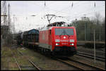 Am 9.4.2006 um 9.11 Uhr wurde die Railion 189091 mit ihrem Güterzug durch das östliche Ausweichgleis des Bahnhof Hasbergen in Richtung Ruhrgebiet geführt.