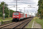 Containerzug mit 189 016-9 durchfährt den Bahnhof Güterglück auf Gleis 2 Richtung Biederitz.