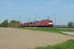 Erzzug mit DB 189 039-1 + 189.043-3 unterwegs bei Mehrhoog am 28.04.2022, 12.52u. Zug GAG-48715 (Maasvlakte - Dillingen), Wagen Typ Falrrs. Bild 22814.