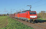 Lokomotive 189 039-1 mit einem Kohlezug am 16.11.2022 in Kaarst.