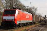 189 075-5 am 27.3.11 mit einem gemischten Güterzug bei der Durchfahrt durch Ratingen-Lintorf.Gruß an den Tf!