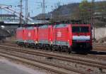 Sonntagsruhe in Dillingen Saar -     Insgesamt 8 Loks der Baureihe 189 waren in Dillingen Saar am Sonntag, 01.04.2012, abgestellt.
