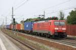 189 014-4 mit Containerzug am 09.06.2013 in Rathenow.Mein letztes Foto vor der Streckensperrung.