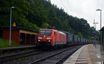 189 012 schleppte am 17.06.16 einen KLV mit Aufliegern von LKW-Walter durch Stadt Wehlen Richtung Tschechien.