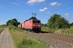 DB Cargo 189 060 mit KLV-Zug in Richtung Bremen (Loxstedt, 17.08.16).