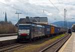 Die 189 091-2 (Siemens ES 64 F4 - 991) der ERS Railways (eine MRCE Dispolok) fährt am 13.04.2013 mit einem Containerzug durch den Hbf Koblenz in Richtung Köln.