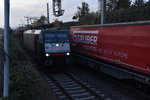 Mit einem Kastelzug fährt die 189 289 in Hattenheim ein am Abend des 1.11.2016