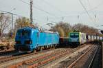 192 043 mit LKW Walter in Osnabr�ck Hbf, April 2021.