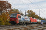 Doppeltraktion, mit den Siemens Vectron 193 476-9 und 193 345-6 fährt am 31.10.2025 Richtung Bahnhof Kaiseraugst.