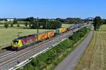 Am Abend des 28. Juni 2019 konnte ich die an TXLogistik vermietete Alpha Trains 193 557 vor dem DGS 43104 von Verona Q.E. nach Leipzig-Wahren bei Nordheim fotgrafieren. 