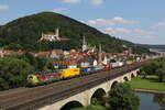 193 557  Our daily Hereos  mit einem  KLV  am 23. Juli 2021 bei Gemünden.