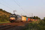 193 609 mit einem Containerzug am 23. Juli 2021 bei Himmelstadt am Main.