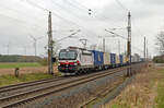 193 510 des Vermieters bahnoperator Polska führte am 20.02.24 für ihren Mieter LTE einen Containerzug des polnischen Logistikers Loco Transsped durch Wittenberg-Labetz Richtung Dessau.