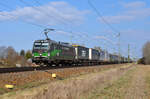 193 274 der TX Logistik schleppte am 16.03.25 einen KLV-Zug durch Gräfenhainichen Richtung Bitterfeld.