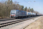 6193 127-8 ist am 05.03.2025 mit einem Aufliegerzug in Richtung Nürnberg unterwegs,gesehen in Mainbernheim.