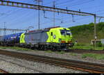 D-ATLU ( RheinCargo )  - Lok 91 80 7 193 105-2 vor Kesselwagen unterwegs in Pratteln am 02.05.2025