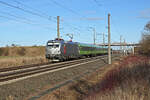 Am 15.02.26 oblag dem akiem-Vectron 7193 004 die Bespannung des FLX 1341 von Berlin nach Basel. Hier passiert der kurze Zug Brehna Richtung Halle(S).