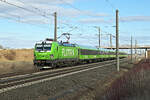 Mit dem FLX 1239 von Hamburg nach Stuttgart am Haken rollte 193 431 am 15.02.26 durch Brehna Richtung Halle(S).