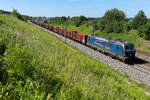 Frachtbahn 193 764 und viele leere Wagen am 16. Juni 2026 bei Asbach.