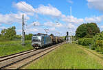 6193 186-4 (Siemens Vectron) durchf�hrt mit Kessel- und Silowagen den Hp Zscherben auf Gleis 2 Richtung Halle Rosengarten.