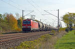 193 379 oblag am 25.10.20 die Bespannung des Silozuges von Dresden-Friedrichstadt nach Rotterdam. Hier passiert der 100. Vectron Greppin Richtung Dessau.