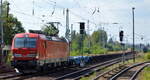 DB Cargo AG [D] mit  193 396  [NVR-Nummer: 91 80 6193 396-9 D-DB] und einem Güterzug leerer Containertragwagen Richtung Frankfurt/Oder am 10.09.21 Berlin Hirschgarten.