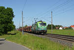 Am 25.05.26 schleppte der Strong Cargo-Vectron 193 368 einen leeren Autozug durch Wittenberg-Labetz Richtung Falkenberg(E).