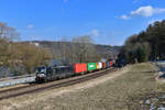 193 877 mit einem Containerzug am 20.03.2018 bei Pleinting. 