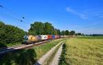 193 243 mit einem Containerzug am 03.07.2021 bei Langenisarhofen.