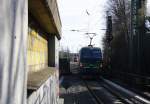 Ein Nachschuss von der 193 832 von der Rurtalbahn kommt als Lokzug durch Aachen-West aus Richtung Herzogenrath,Kohlscheid,Richterich,Laurensberg und fährt in Richtung Aachen-Schanz,Aachen-Hbf. Aufgenommen vom Bahnsteig in Aachen-West bei schönem Frühlingswetter am 7.3.2015.