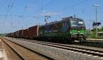 193 213 mit Containerzug in Fahrtrichtung Süden. Aufgenommen in Eichenberg am 04.06.2015.