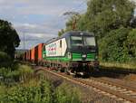 193 225 für Ecco-Rail mit Containerzug in Fahrtrichtung Süden. Aufgenommen am 21.07.2015 in Wehretal-Reichensachsen.
