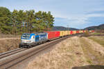 193 845 boxxpress mit einem Containerzug bei Darshofen Richtung Nürnberg, 22.01.2020