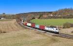 193 247 mit einem Containerzug am 01.03.2022 bei Edlhausen.