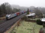 Am 21.01.14 fuhr eine Vectron mit einem Container durch das Vogtland.