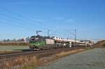 ELL 193 264, vermietet an Lokomotion, mit Autotransportzug am 28.11.16 durch Marl (Nds.) in Richtung Osnabrück.