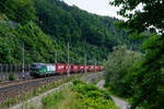 193 229 ELL/RTB Cargo mit einem Containerzug bei Ingling Richtung Passau, 22.07.2020