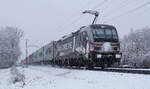 Schneegestöber - Lokomotive 193 623-6 am 08.03.2023 mit einem Güterzug in Lintorf.