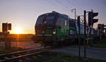 Sonnenuntergang - Lokomotive 193 732 mit Güterzug am 04.11.2020 in Boisheim.