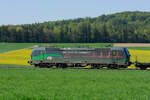 Lokportrait von 193 266 ELL/TXL mit einem LKW Walter KLV-Zug bei Seubersdorf Richtung Nürnberg, 23.04.2020