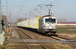 193 586 D-ATLU für CD Cargo | Holzzug | Klein Bünzow [WKB] / ich stehe auf dem Bahnsteig | März 2022 | 👍 Danke für die Abfahrtszeit vom Rügendamm [WSRR]