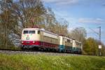 E03 001, eine 111er und 140 423-5 auf dem Weg von Seelze nach Koblenz-Lützel, hier kurz vor Kamen (22.04.2021) 