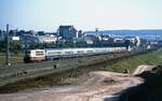 Unbekannte 103 am 3.8.1986 mit IC bei Fulda während der SFS-Bauarbeiten.