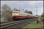 Am 29.03.2023 kehrte die historische DB 103113-7 mit dem AKE  Rheingold Zug aus Hamburg zurück und war hier um 16.50 Uhr in Hasbergen unterwegs nach Koblenz.