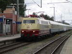 Einen geplanten Zwischenhalt,durfte die 103 113,mit dem Sonderzug Essen-Binz,am 01.August 2026,in Bergen/R�gen,einlegen.