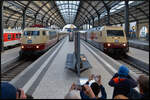 Abschied Intercity 1: Alt & Jung vereint in Wiesbaden Hbf. Am 10.10.2026 stehen DB Museum 103 245 und DB 101 110  55 Jahre Intercity  zur Abschiedsveranstaltung im Hauptbahnhof der hessischen Landeshauptstadt fotogen am selben Bahnsteig nebeneinander.