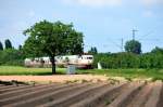 Er wollte sich noch verstecken: TEE 91301  Rheingold , aus Hannover kommend, auf der ersten Etappe seiner 3-Tagestour am 30.05.2009 in Hhe von Bickenbach an der Bergstrasse mit Ziel Heidelberg. Morgen wird er eine Tagestour nach Trier unternehmen und am Pfingstmontag von Heidelberg aus wieder zurck nach Hannover fahren.