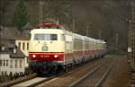 103 235 fhrt mit TEE Rheingold von Dortmund nach Trier.
Dampfspektakel 2010 Eifel-Mosel. 
Ehrang 3.4.2010